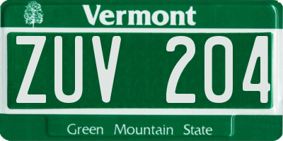 VT license plate ZUV204