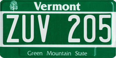VT license plate ZUV205