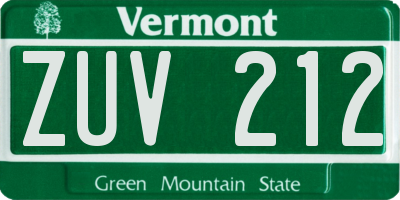 VT license plate ZUV212