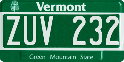 VT license plate ZUV232