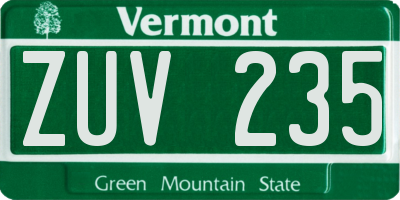 VT license plate ZUV235