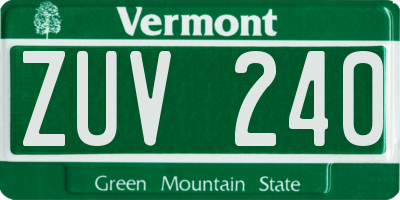 VT license plate ZUV240