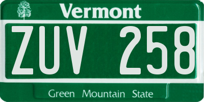 VT license plate ZUV258