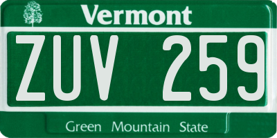 VT license plate ZUV259