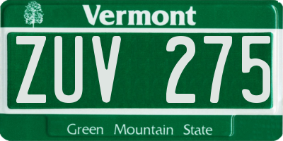 VT license plate ZUV275