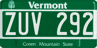 VT license plate ZUV292
