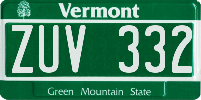 VT license plate ZUV332