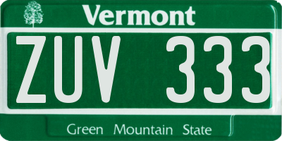 VT license plate ZUV333