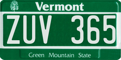 VT license plate ZUV365