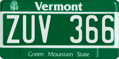 VT license plate ZUV366