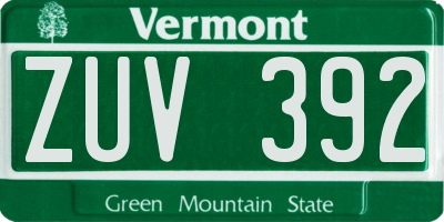VT license plate ZUV392