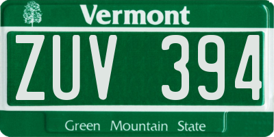 VT license plate ZUV394
