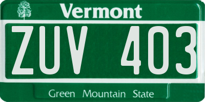 VT license plate ZUV403