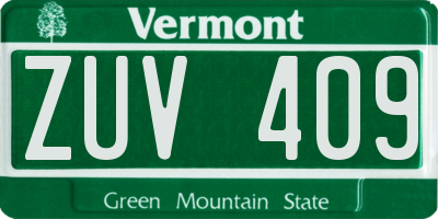 VT license plate ZUV409