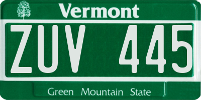 VT license plate ZUV445