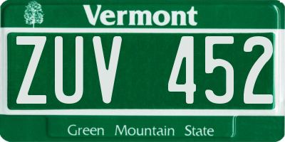 VT license plate ZUV452