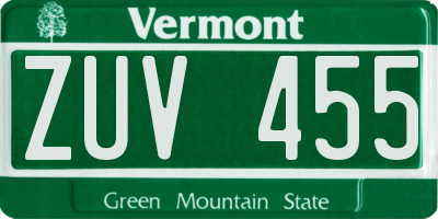 VT license plate ZUV455