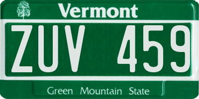 VT license plate ZUV459