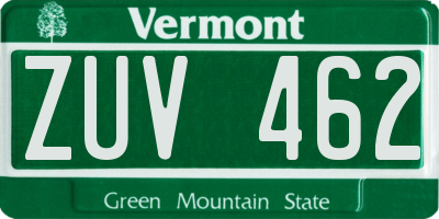 VT license plate ZUV462