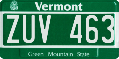 VT license plate ZUV463