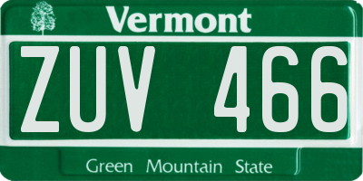 VT license plate ZUV466
