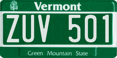 VT license plate ZUV501