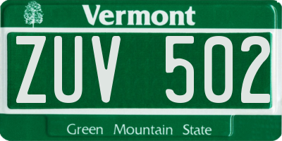 VT license plate ZUV502