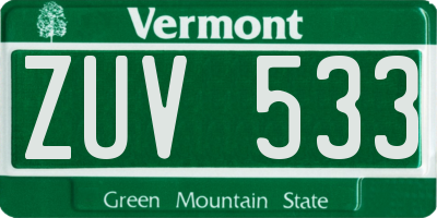 VT license plate ZUV533