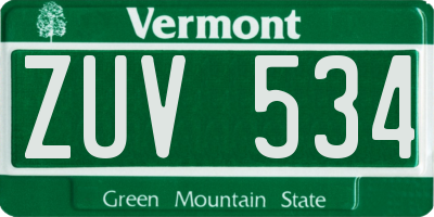 VT license plate ZUV534
