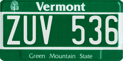 VT license plate ZUV536
