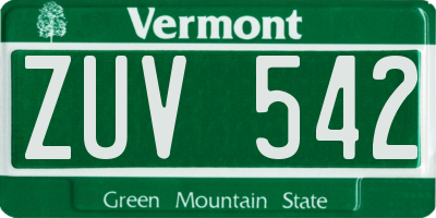 VT license plate ZUV542
