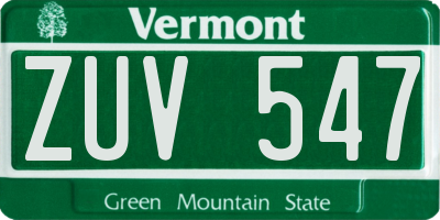 VT license plate ZUV547