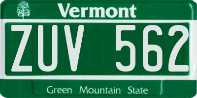 VT license plate ZUV562