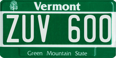 VT license plate ZUV600