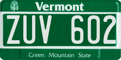 VT license plate ZUV602