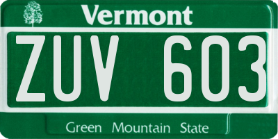 VT license plate ZUV603