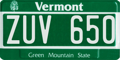 VT license plate ZUV650