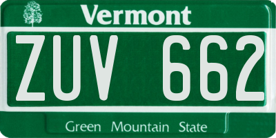 VT license plate ZUV662