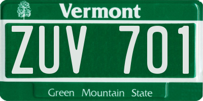 VT license plate ZUV701
