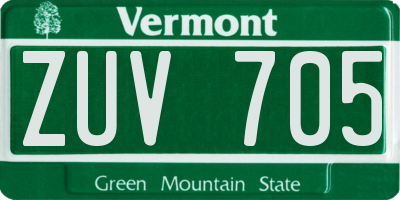VT license plate ZUV705