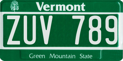 VT license plate ZUV789