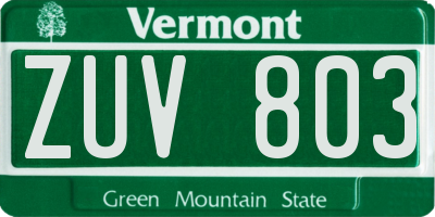 VT license plate ZUV803