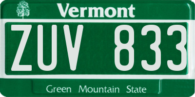 VT license plate ZUV833