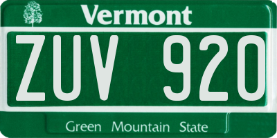 VT license plate ZUV920