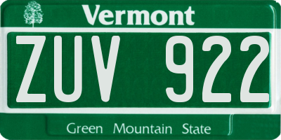 VT license plate ZUV922