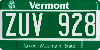 VT license plate ZUV928