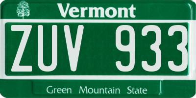 VT license plate ZUV933