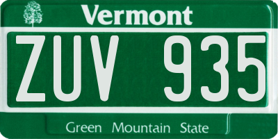 VT license plate ZUV935