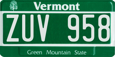 VT license plate ZUV958