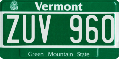 VT license plate ZUV960